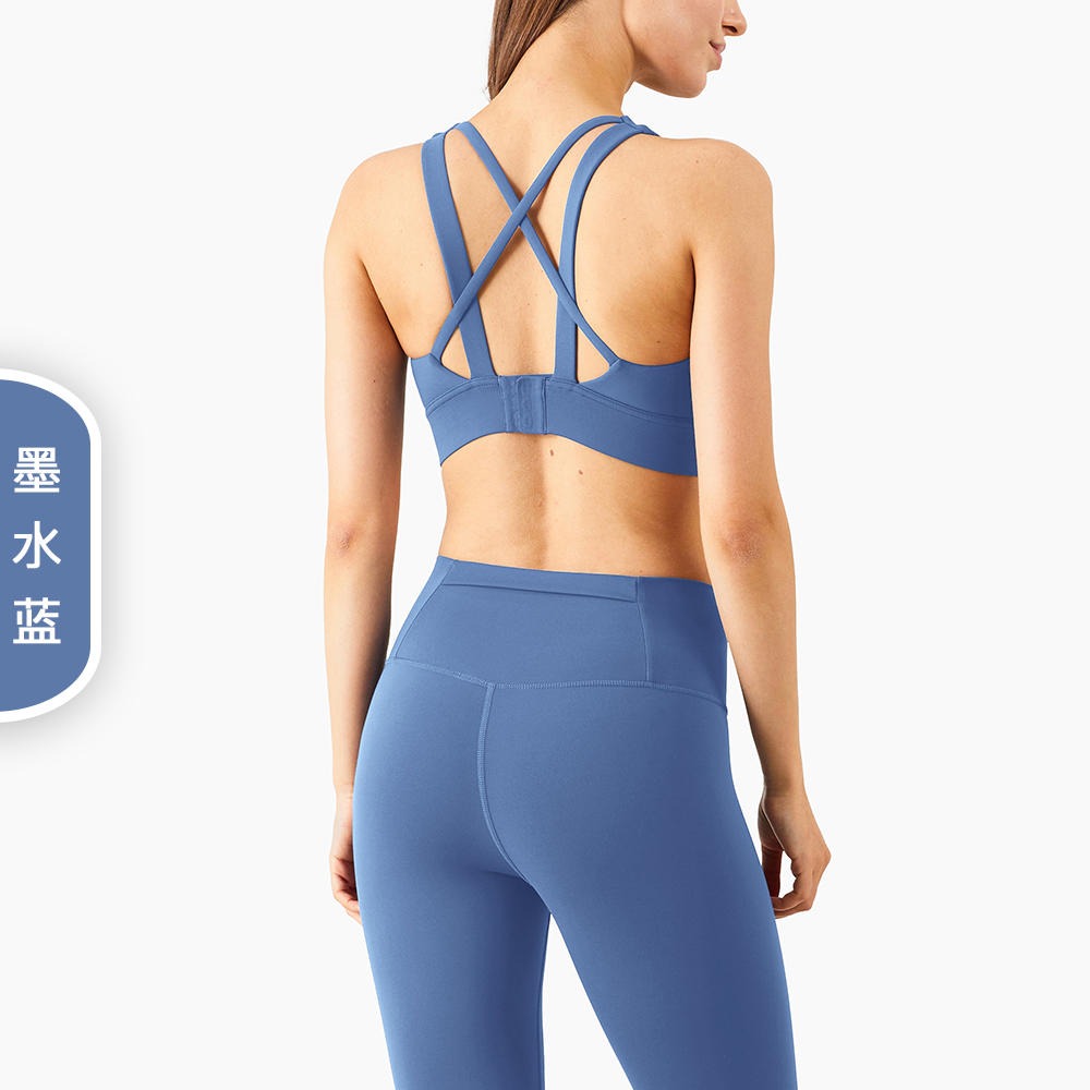 瑜伽服厂家批发2021年新款一体式运动内衣防震lulu美背女 无痕搭扣跑步健身文胸1291