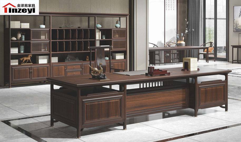 潍坊老板班台书柜组合 实木办公家具 大班台老板桌