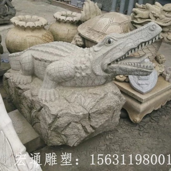 鳄鱼石雕 大理石鳄鱼雕塑图片