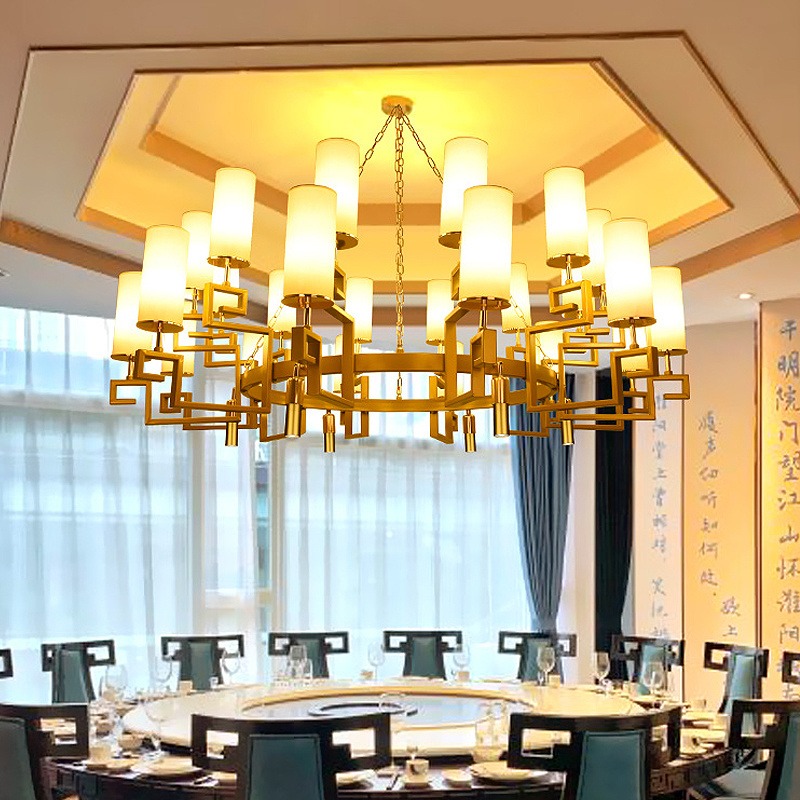 新中式酒楼包房吊灯饭店宴会厅大型工程定制灯具布艺餐厅灯饰图片