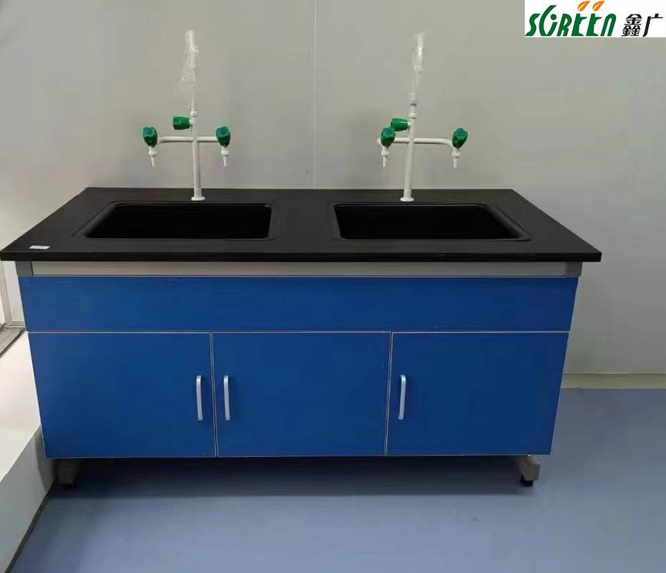 学校实验室耐酸碱钢木实验水槽台 转角柜尺寸可定制