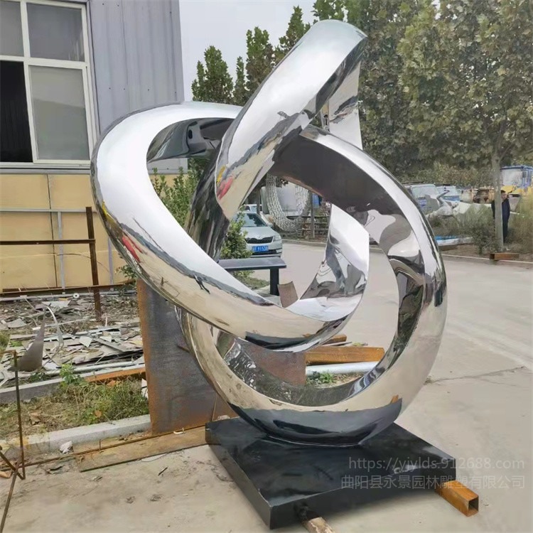 不锈钢抽象圆环雕塑 镜面环形飘带校园水景摆件 永景