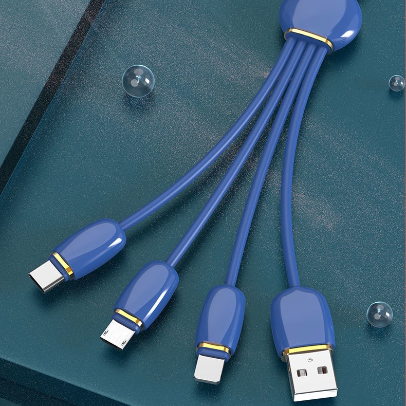 海壳安卓三合一USB充电数据线适用于苹果数据线便携3A一拖三快充线15CM