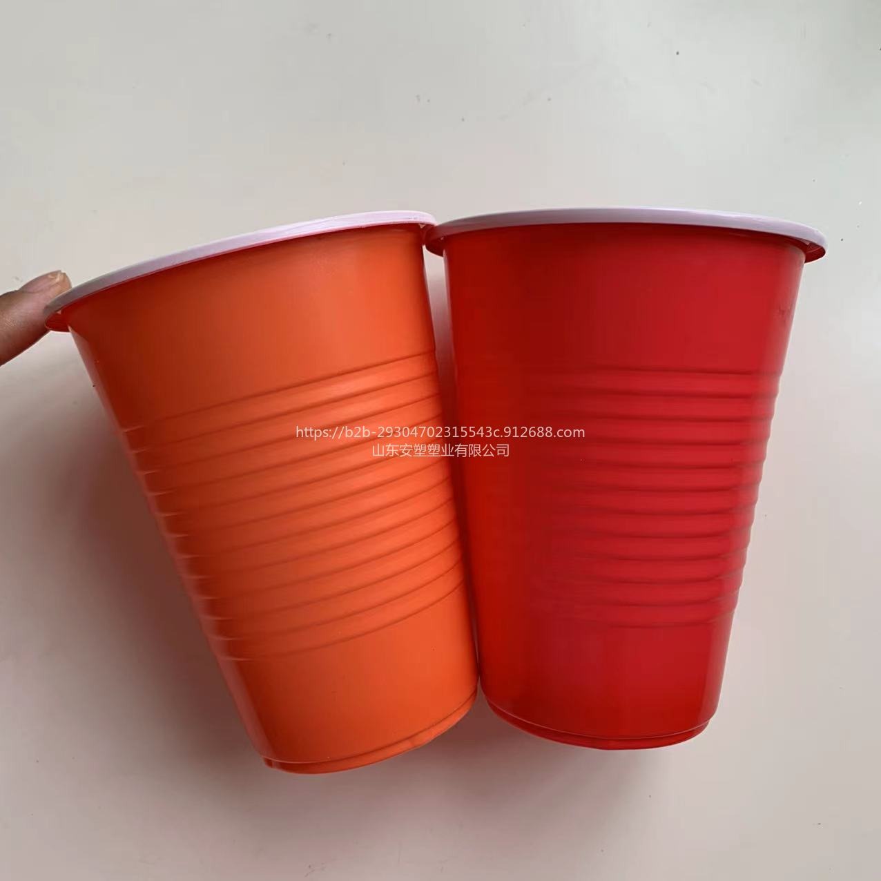 pp一次性双色杯 450ml红白塑料杯
