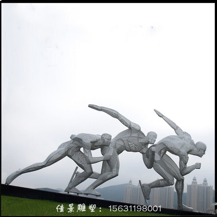 不锈钢抽象滑雪人物雕塑 几何块面人物雕塑