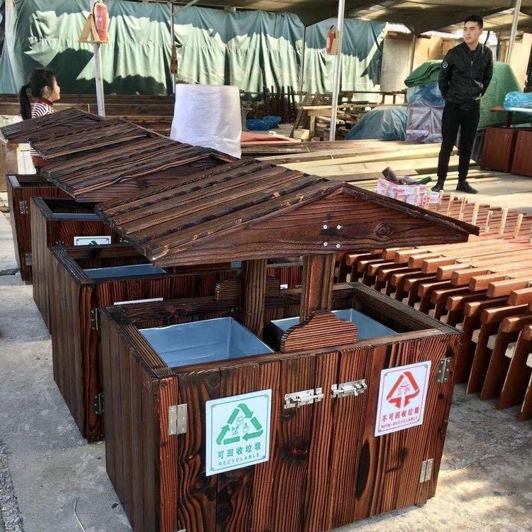 毕氏碳化木制垃圾箱 公园小区物业果皮箱定制 室外垃圾箱