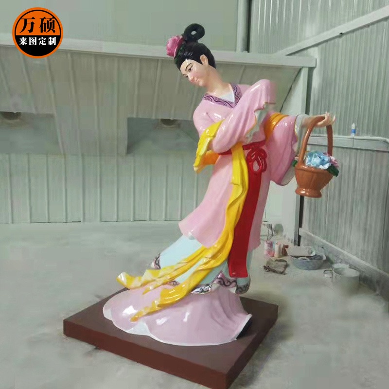 万硕 玻璃钢古代人物摆件 中国风树脂纤维彩绘唐朝古典仕女雕塑