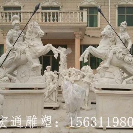 西方战士骑马石雕 汉白玉西方战士骑马雕塑图片