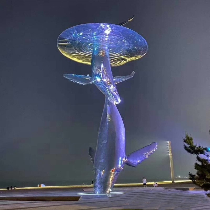 巨型不锈钢雕塑 鲸鱼雕塑 发光动物雕塑 户外园林广场景观摆件
