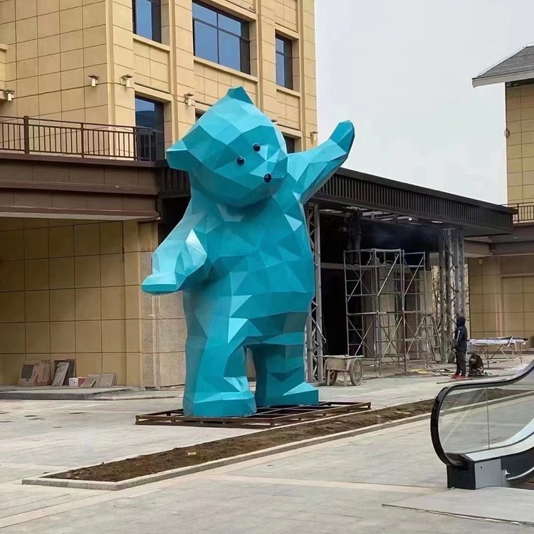 定做不锈钢自拍熊雕塑 商场入口景观块面动物雕塑 佰盛