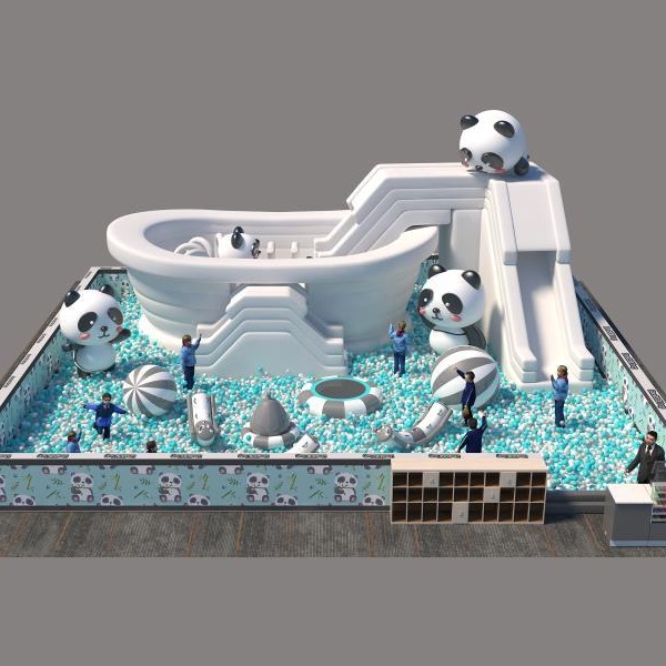 广州充气城堡厂家中庭淘气堡熊猫主题充气大浴缸室内室外沐浴鸭儿童游乐项目