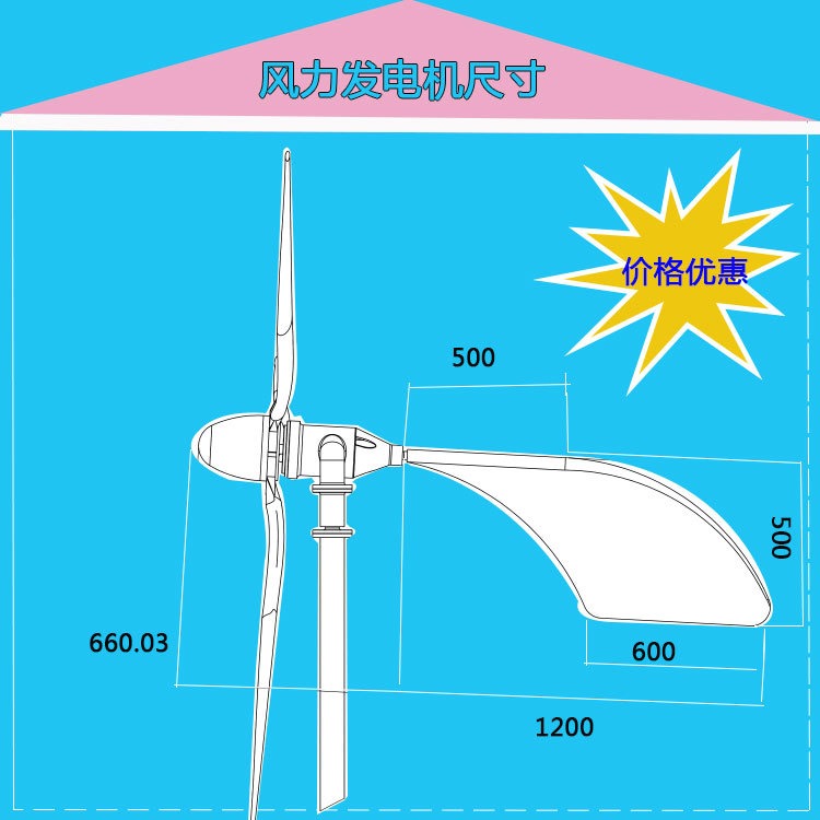 蓝润1kw风力发电机离网风力发电机可以死装房顶上院子里