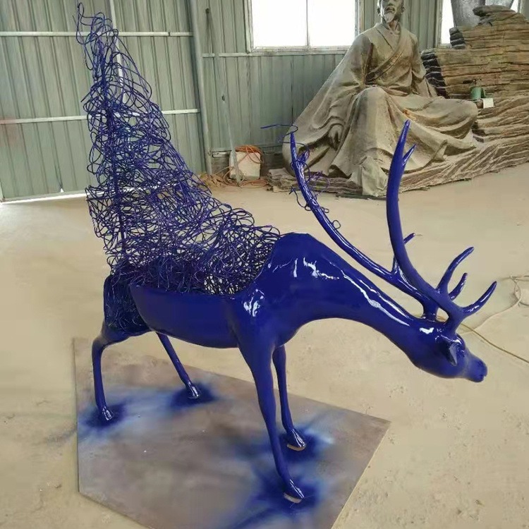 不锈钢动物雕塑 铁艺编织镂空鹿雕塑 园林景观小品摆件