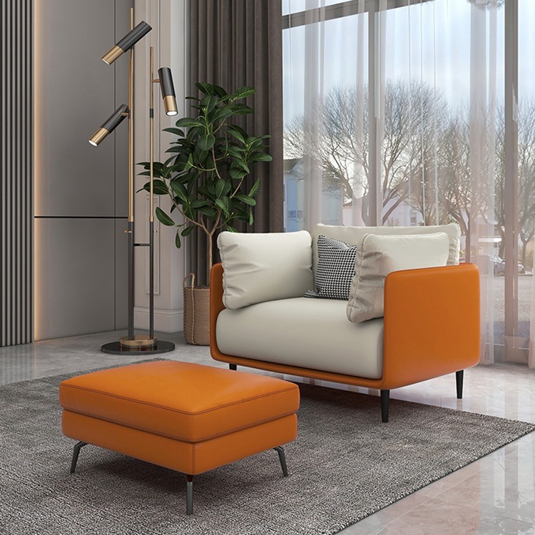 东莞迪佳北欧科技布橘色单人沙发客厅现代轻奢设计师单椅办公室沙发椅