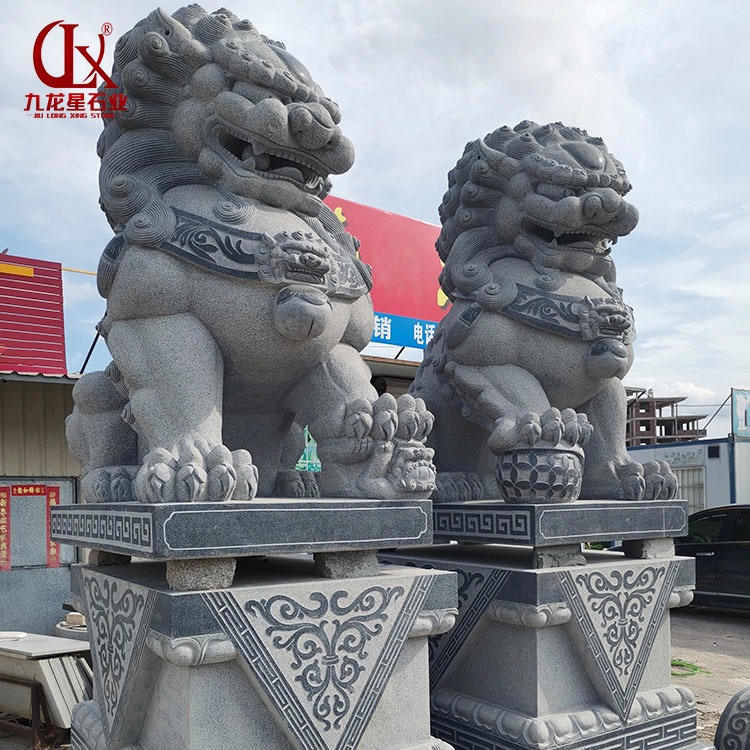 九龙星厂雕刻庭院门口石雕狮子一对 迎宾石狮子高3米
