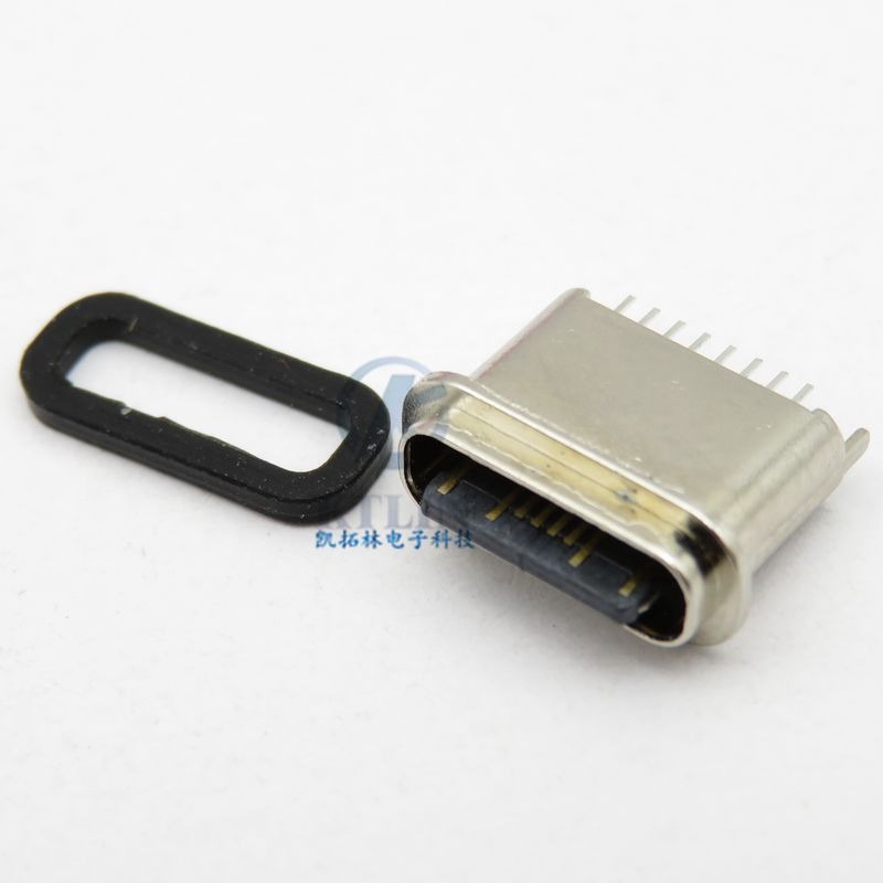 沉板1.75 typec 16pin母座 卧贴 二脚直插 全塑母座 防水 USB typec 连接器