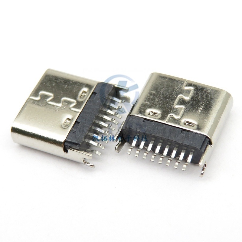 typec16p母座 夹板0.8mm 无弹 L=7.35mm 带鱼叉脚 TYPEC USB接口