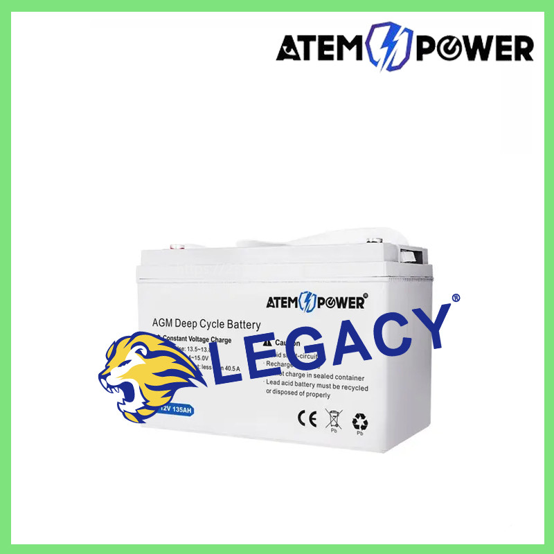 ATEM POWER蓄电池 12V 75Ah AGM 深循环电池便携式密封船用AGV小车电池