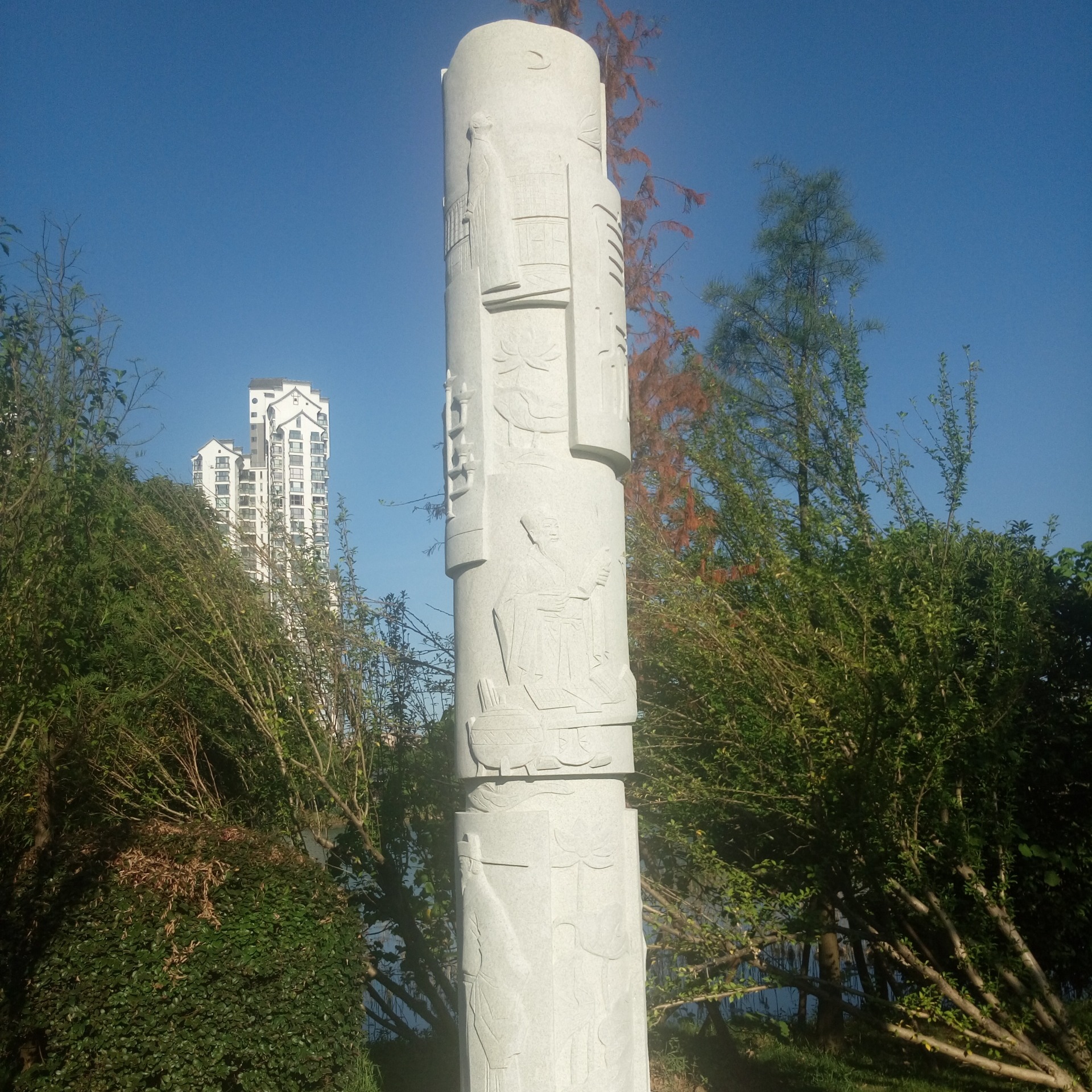 厂家定制大理石石雕柱子 中式广场大中型文化柱可定制 浮雕文化柱