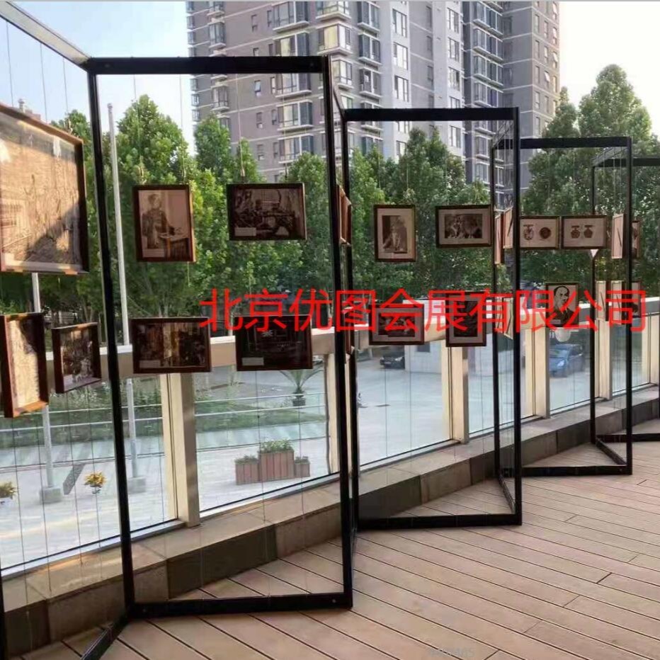 北京优图会展书画展架搭建 组装黑色金属展架 书画隔断艺术展板墙租赁