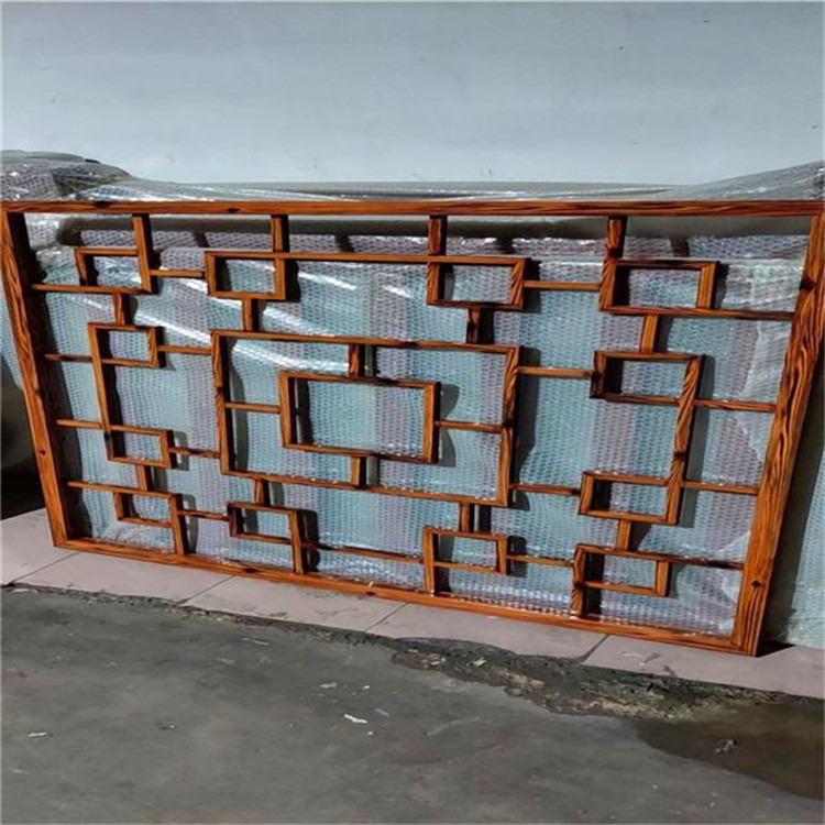 广州中式仿古木纹铝窗花 方管焊接铝窗花制作工艺