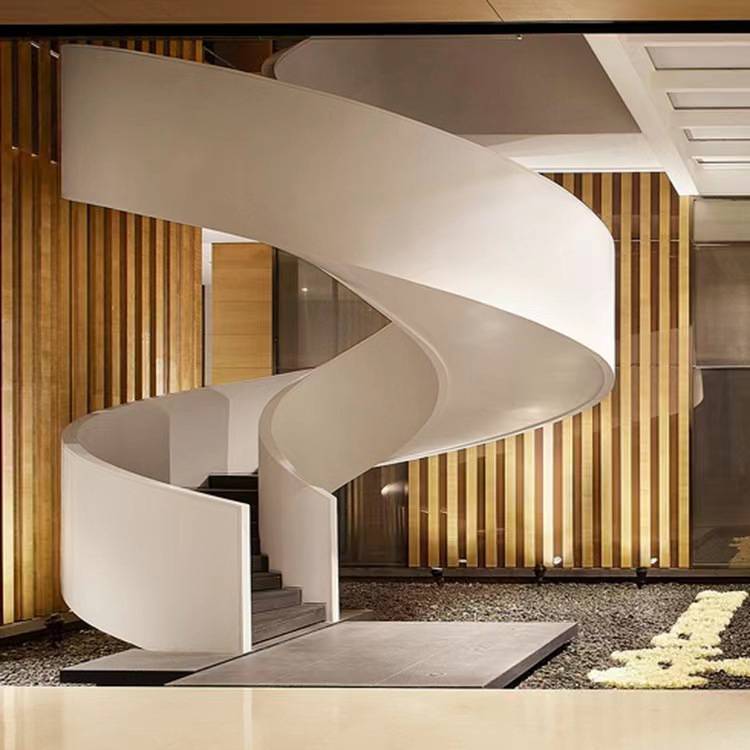 定制中柱旋转钢板楼梯 室内阁楼复式钢木楼梯 酒店商场楼梯