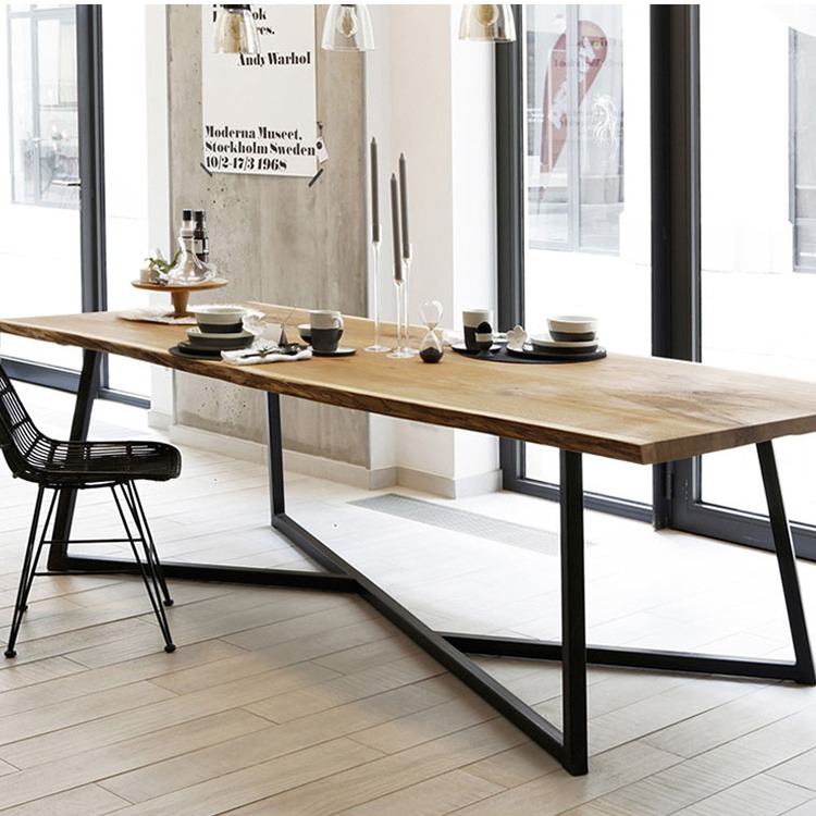 东莞迪佳实木长条桌工作台长桌子简易长方形原木会议桌椅组合图片