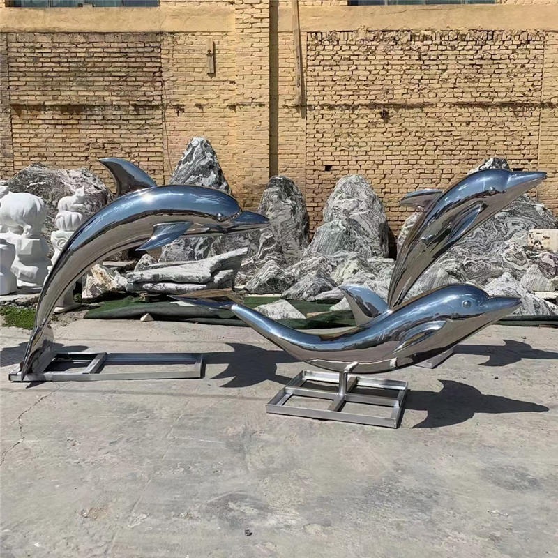 不锈钢海豚雕塑 镜面海豚戏水雕塑厂家 唐韵园林