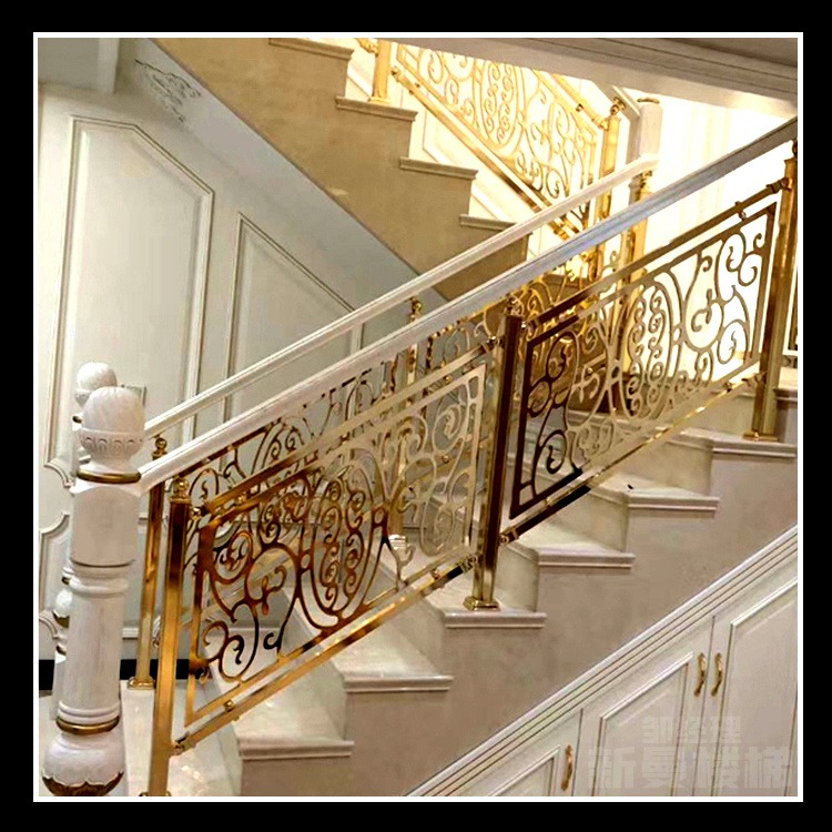欧式铜楼梯护栏 别墅楼梯铜护栏实木订做铜楼梯扶手图片图片