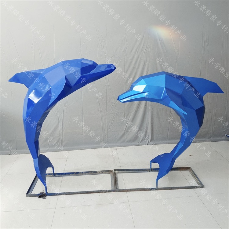 不锈钢几何海豚雕塑加工定制 切面海洋动物水族馆水景摆件 永景图片