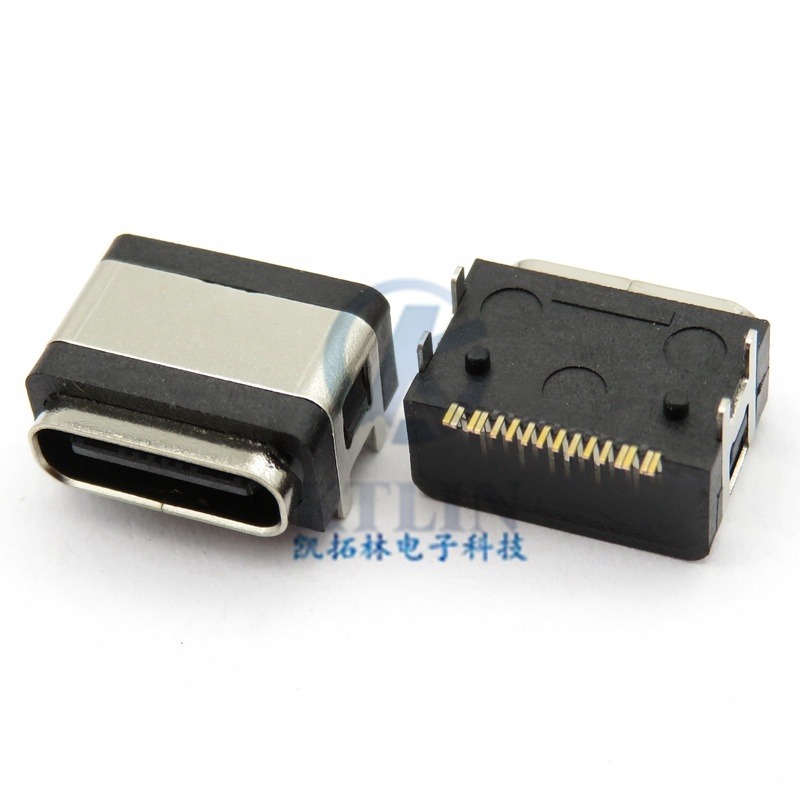 type-c 16p母座 卧式 四脚插板 带柱 TYPEC USB 防水母座 IP67