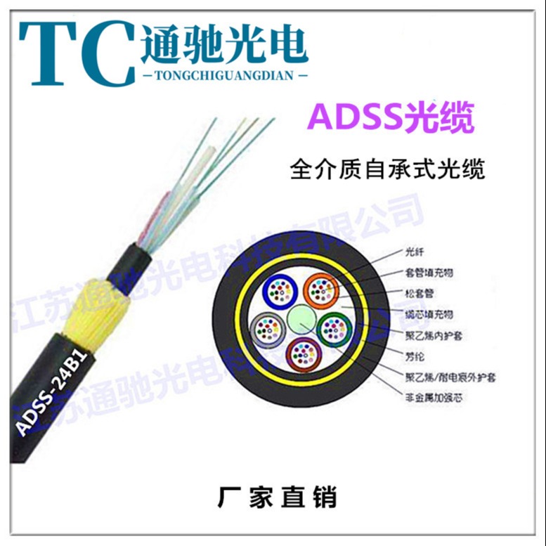 电力光缆ADSS自承式光缆12芯24芯36芯48芯电力架空光缆非金属光缆