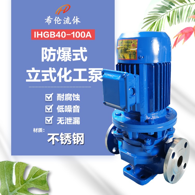 防爆管道离心化工泵 IHGB40-100A 不锈钢材质 单极单吸式 可输送带腐蚀性液体 充足库存