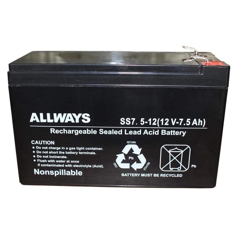 ALLWAYS蓄电池12V7.5AH铅酸免维护UPS电源音箱电子秤消防玩具车SS7.5-12 工厂直销 现货速发