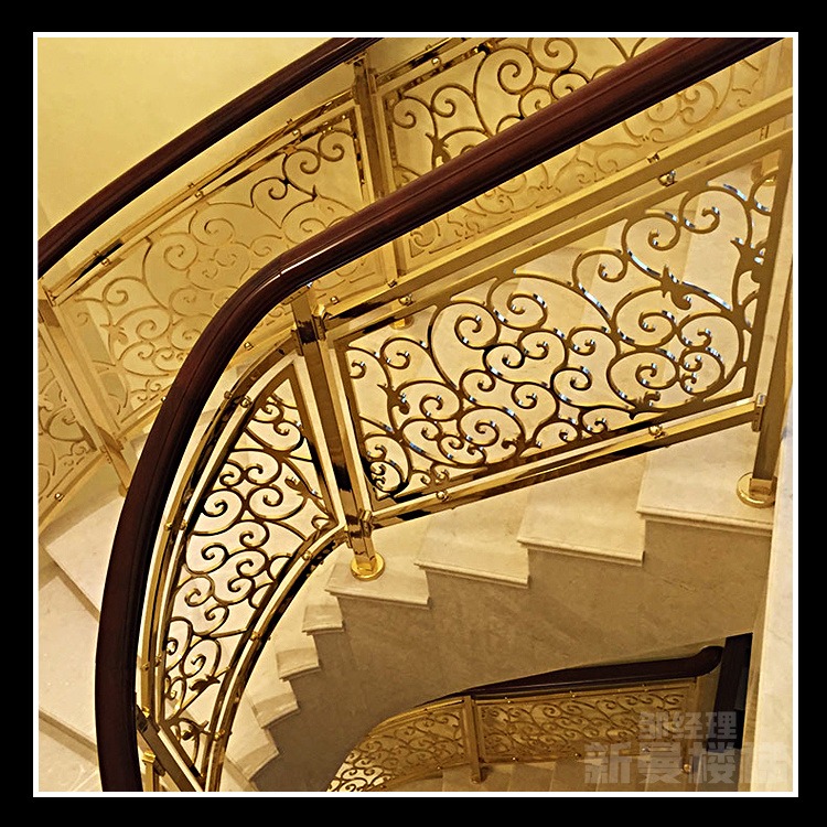 泰安 新中式铜楼梯围栏 新曼 爬梯铜扶手 加工结构图片