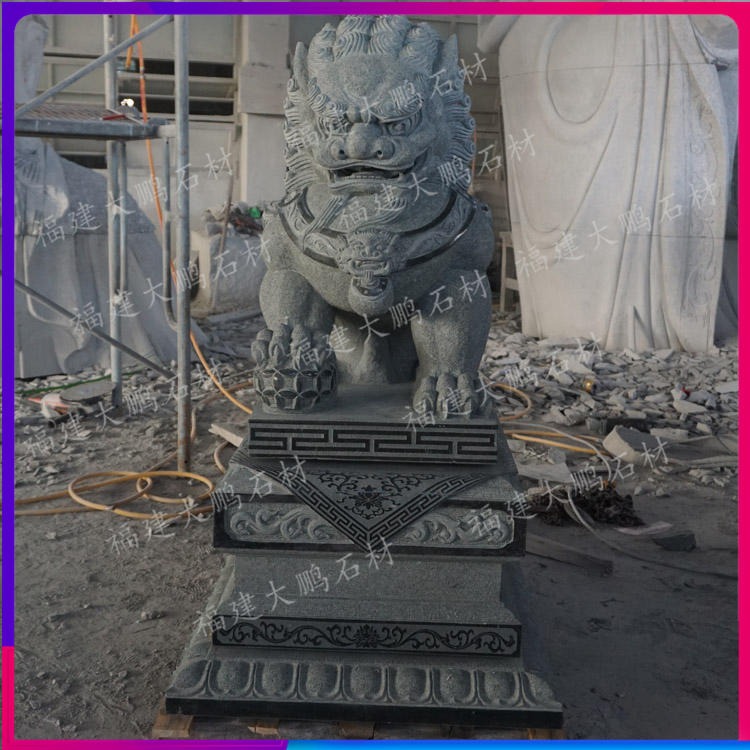 福建大鹏石材 石雕制作动物狮子 吉祥动物摆放门口 酒店大厦摆放的石狮子图片