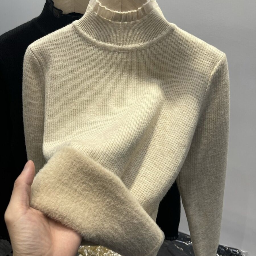 一体绒加绒加厚毛衣女毛衣2021年新款秋冬半高领打底衫韩版女式毛衣图片