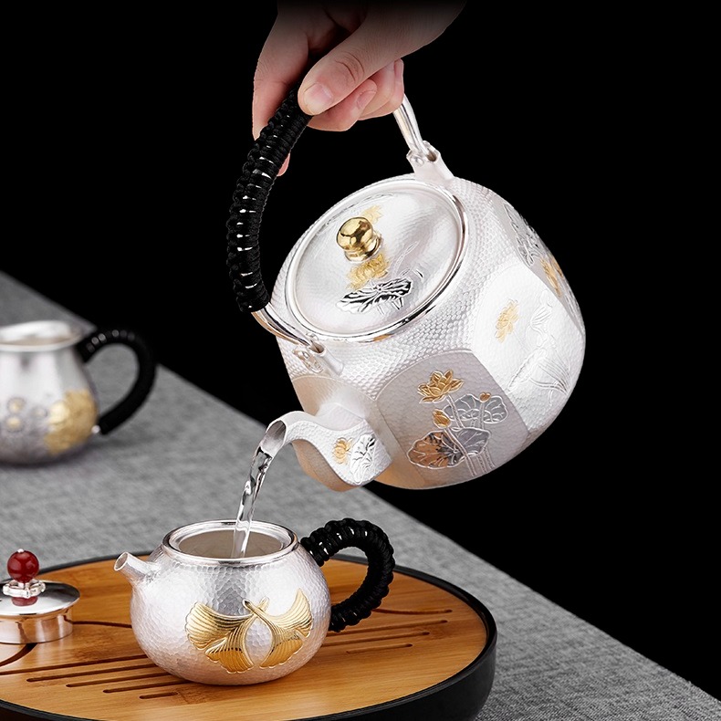 日本银茶壶 999烧水壶煮茶壶提梁壶 功夫茶壶茶具图片