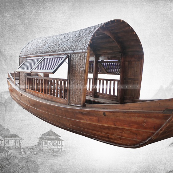 沃克斯厂家定制乌篷船 旅游观光乌篷船 婚纱摄影道具木船图片