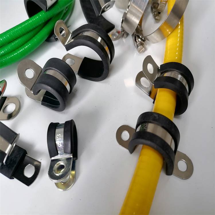 管道电缆固定P型抱箍 汽车线束固定夹 Φ25不锈钢包胶R型线束卡加工