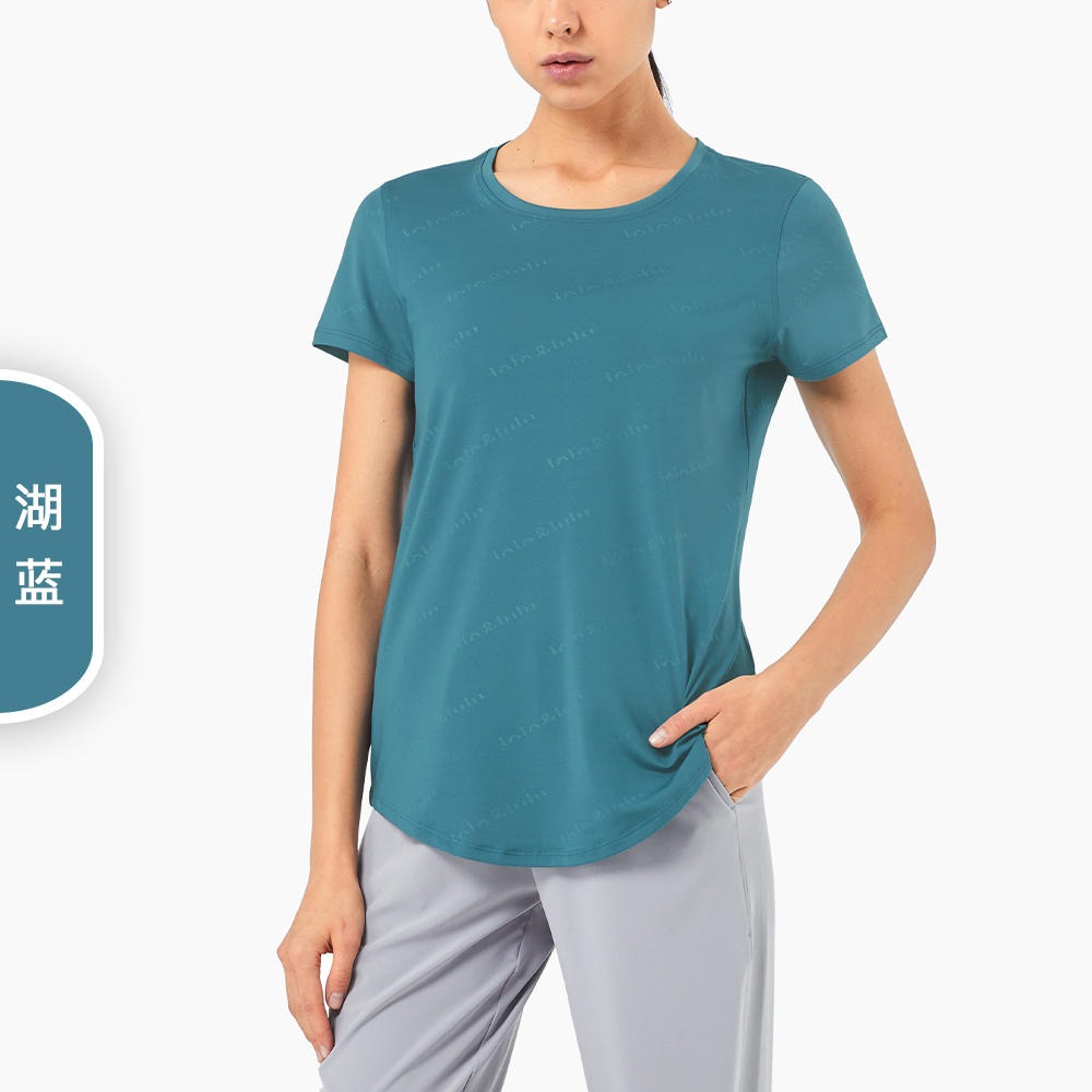 2021健身服厂家新款lulu短袖字母印花跑步上衣运动透气健身瑜伽服欧美T恤女  TX1248图片
