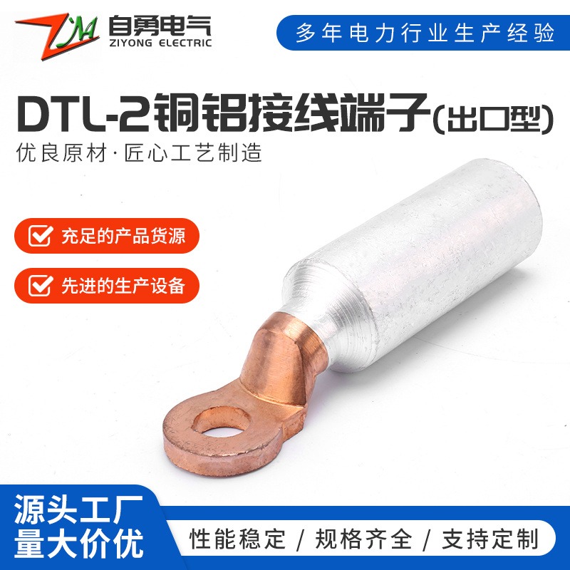DTL-2圆头出口型铜铝鼻铜铝接线鼻子 插针过渡接头空开接线端子