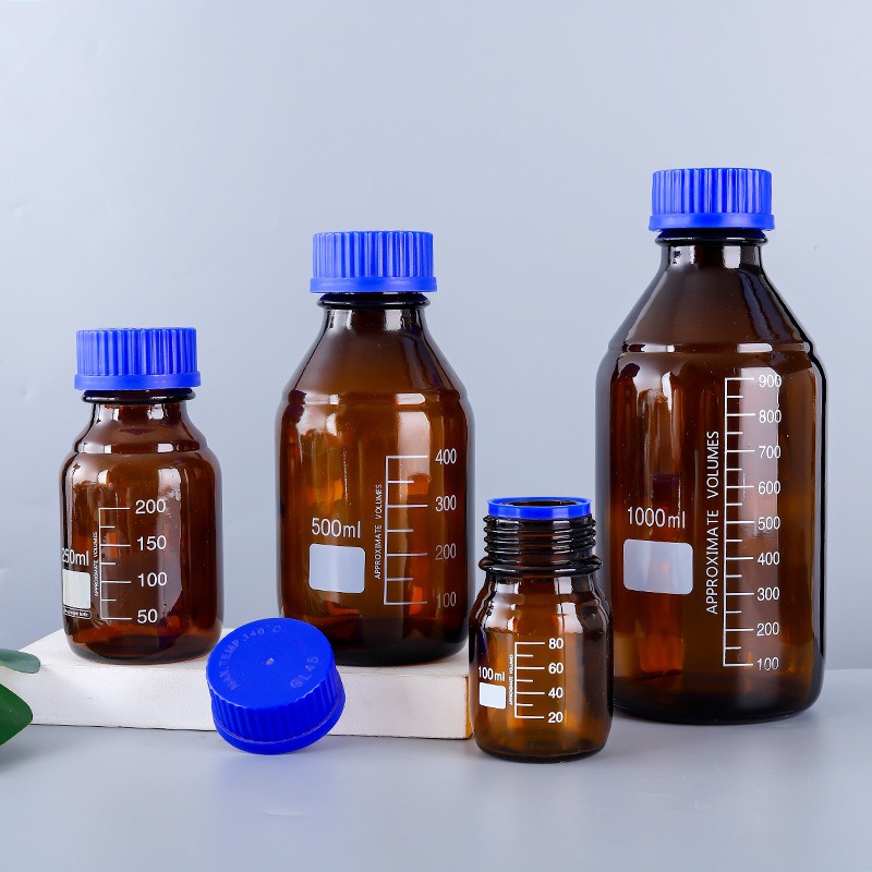 徐州亚特玻璃瓶厂直销批发蓝盖试剂瓶 蓝美试剂瓶图片