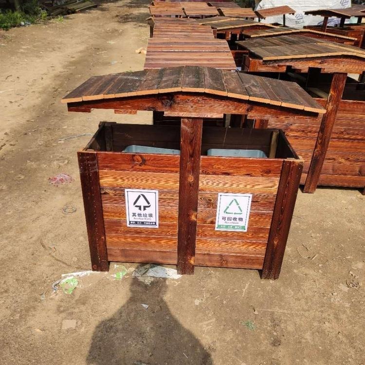 碳化木制垃圾箱 防腐木花箱垃圾箱 河南室外垃圾箱图片