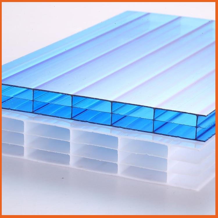 佛山蓝色中空阳光板 14mm三层阳光板 厂房通道雨棚PC阳光板