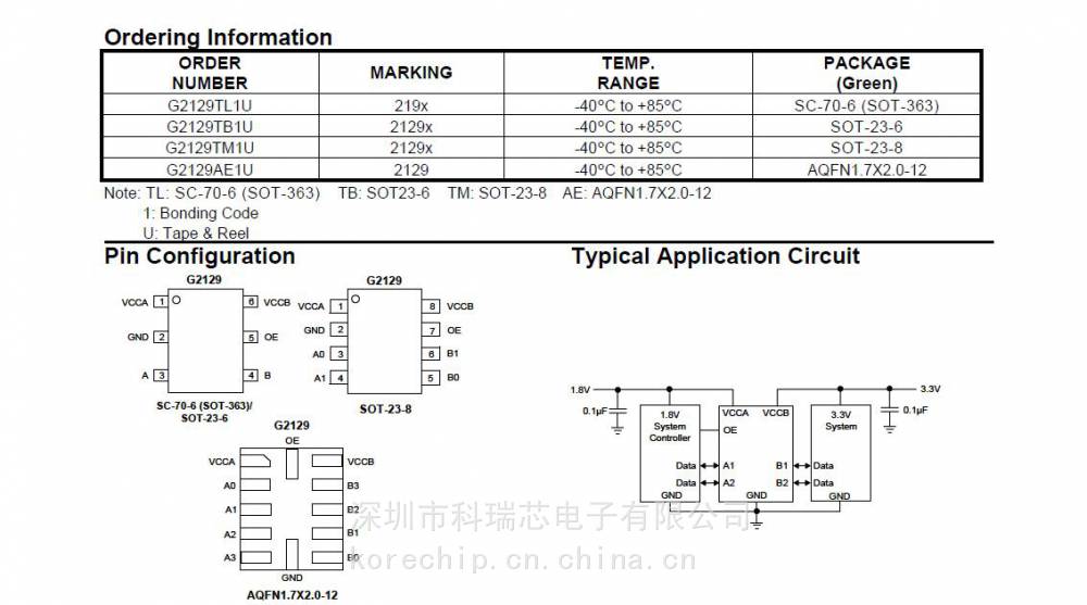 供应台湾GMT致新 G2129TL1U 1-2-4位双向电压-L电平转换器