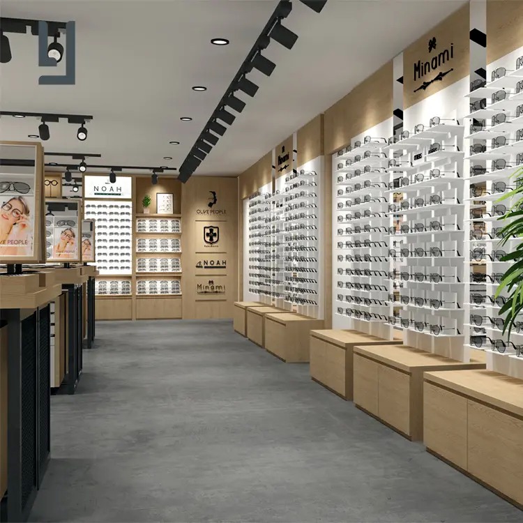 整店设计 眼镜柜 中岛台实木漆靠墙不锈钢玻璃高立展示柜 工厂直销