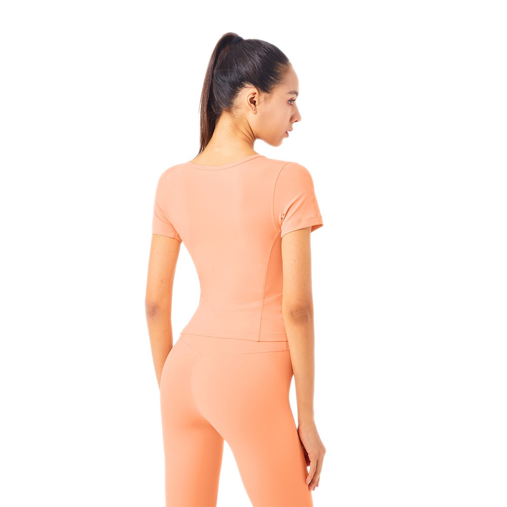 2021欧美新款lulu裸感瑜伽服健身T恤女 紧身V领运动短袖上衣 健身服厂家TX1320图片