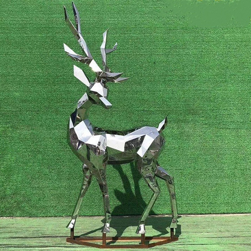 切片鹿雕塑 不锈钢镜面鹿 金属铁艺动物雕塑 网状动物雕塑摆件