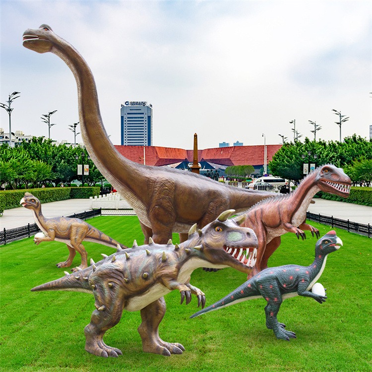 玻璃钢仿真恐龙雕塑，大型侏罗纪恐龙雕塑制作厂家图片